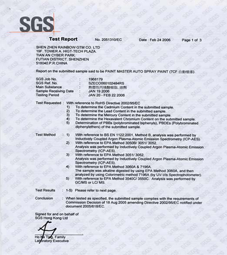 SGS (ROHS) standards